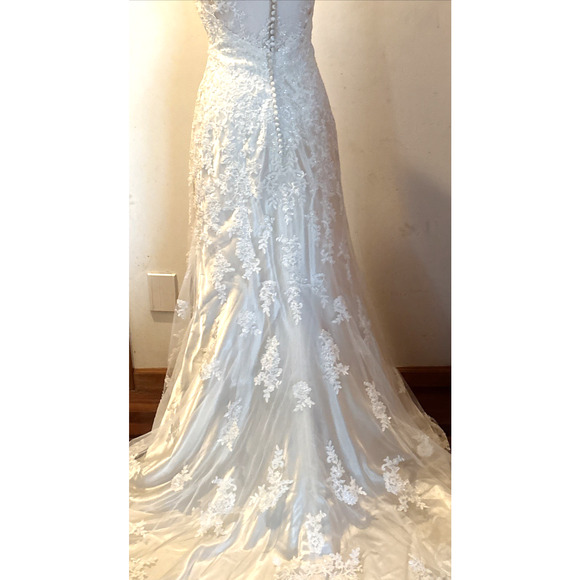 Stella York Wedding Dress Size 12 Ivory Lace Fit & Flare Illusion Neckline Chape - Picture 10 of 13
